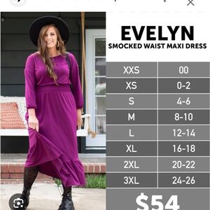 Lularoe Evelyn smocked waist maxi dress size 3xl